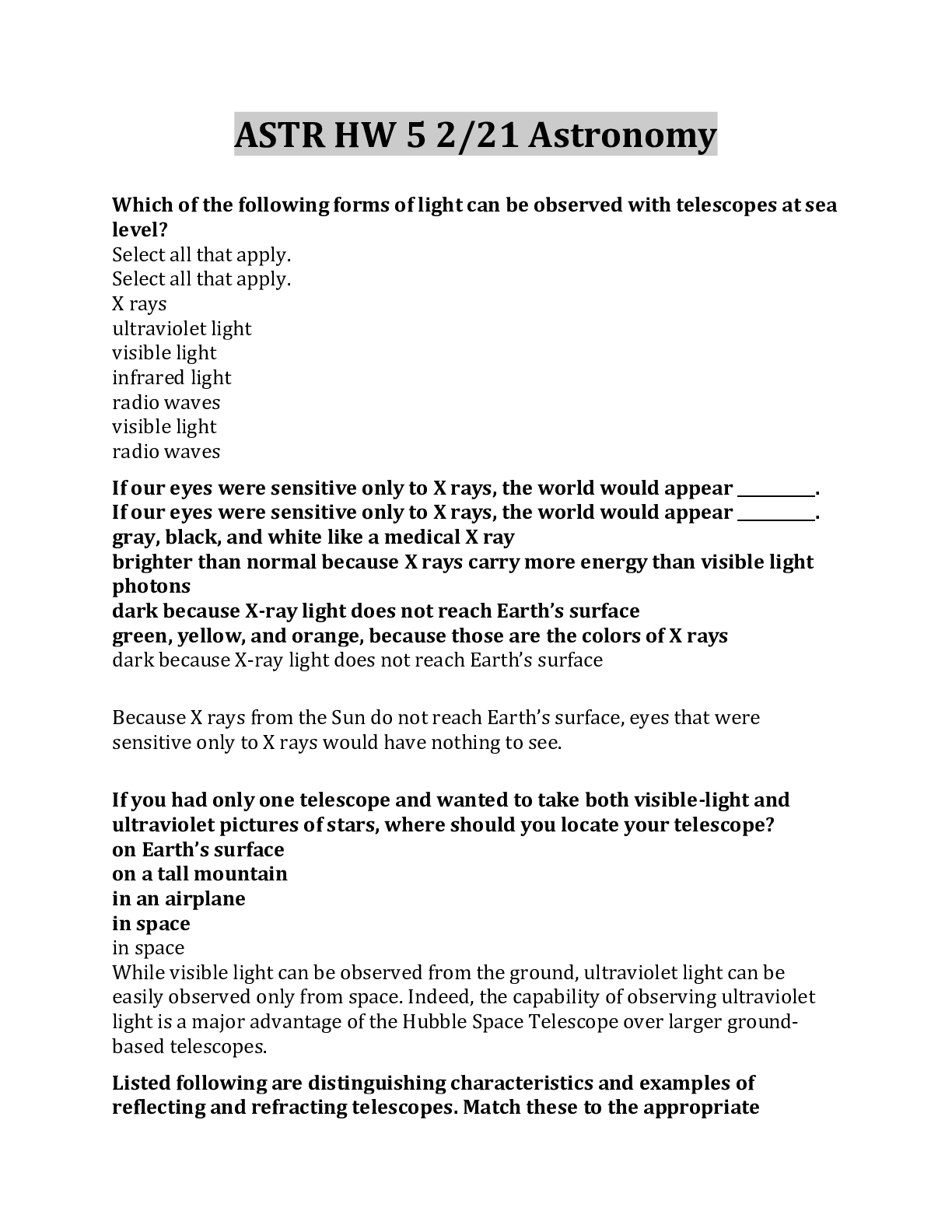 Preview image for ASTR HW 5 2/21 Astronomy Questions And Answers